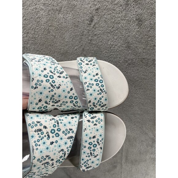New Spenco Orthotic Nuevo Blue White Floral Flower Slide 12 D 12 Wide Sandals - Picture 6 of 8